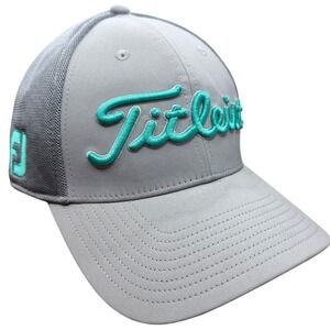 Titleist FJ Pro V1 Golf Cap Hat Men's S/M Gray Teal Mesh Flex Fit Small Medium
